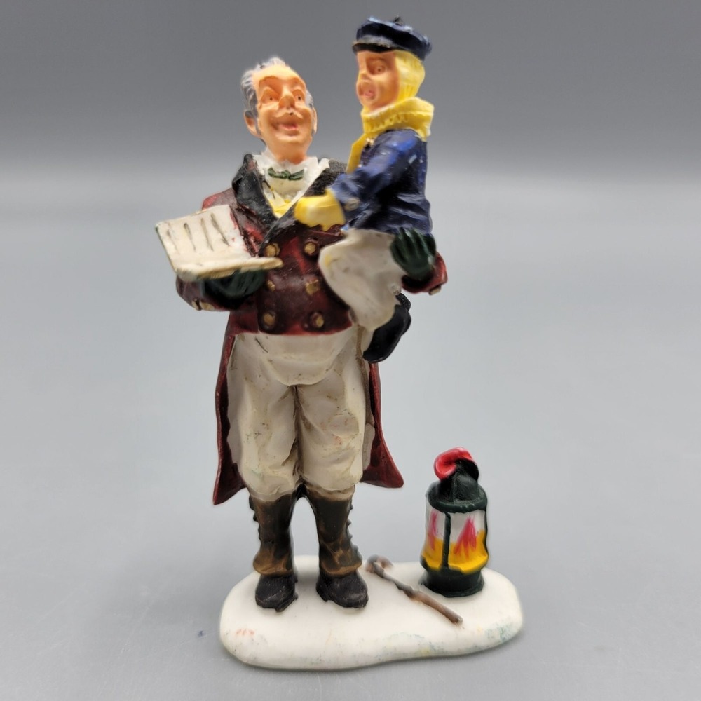 Vtg Caroling Figurine Lemax Christmas Village Decor Man & Child W/ Lantern 2.75"